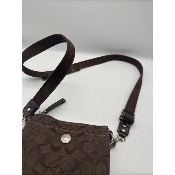 COACH Brown Fabric Coach Logo Print Mini Crossbody Shoulder Bag - Picture 7 of 10